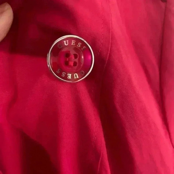 Guess trench coat. bright pink. Button up and tie waist. Size Medium. GUC! - Picture 6 of 15